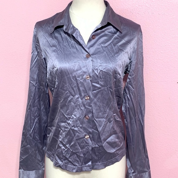 VTG Bebe Moda Purple Silk Button-Up Shirt S - Picture 1 of 12